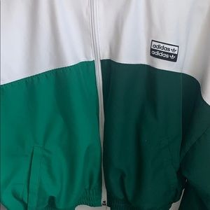 White and green and black crop adidas jacket